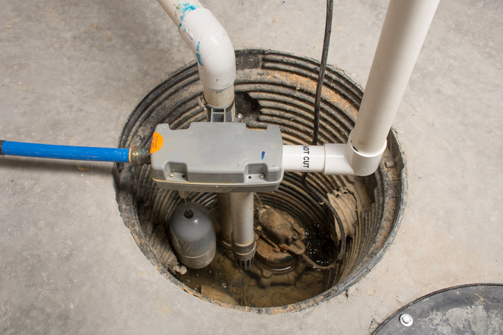 A sump pump installed in a home's basement
